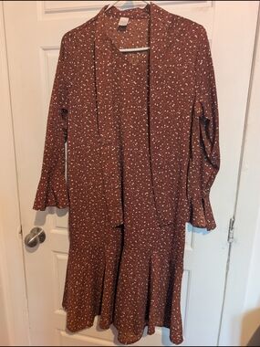 Simons Rust Brown Mini Dress with White Dot Print